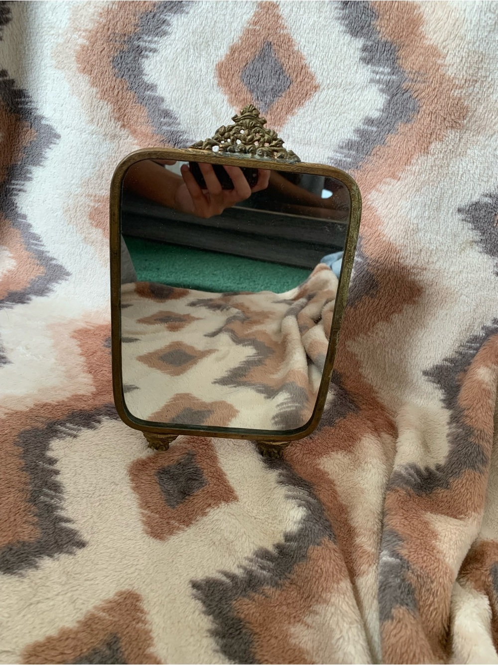 Antique Bronze Victorian Ornate Tabletop Vanity Mirror